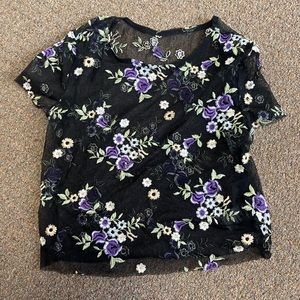 pretty see through embroidered flower top